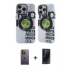MARSİLYAN™- iPhone 12 Pro Max Kılıf Nova Doku Koleksiyonu - Siyah 3D Antistatik Hayalet Cam Ekran Koruyucu + Neon Fosforlu Kamera Lens - YL
