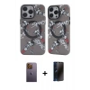MARSİLYAN™- iPhone 12 Pro Max Kılıf Nova Doku Koleksiyonu - Siyah 3D Antistatik Hayalet Cam Ekran Koruyucu + Neon Fosforlu Kamera Lens - SI