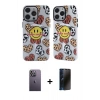 MARSİLYAN™- iPhone 12 Pro Max Kılıf Nova Doku Koleksiyonu - Siyah 3D Antistatik Hayalet Cam Ekran Koruyucu + Neon Fosforlu Kamera Lens - BZ
