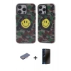 MARSİLYAN™- iPhone 12 Pro Max Kılıf Nova Doku Koleksiyonu - Siyah 3D Antistatik Hayalet Cam Ekran Koruyucu + Renkli Kamera Lens Koruma Cam - PE