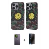 MARSİLYAN™- iPhone 12 Pro Max Kılıf Nova Doku Koleksiyonu - Siyah 3D Antistatik Hayalet Cam Ekran Koruyucu + Neon Fosforlu Kamera Lens - YL