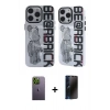 MARSİLYAN™- iPhone 12 Pro Max Kılıf Nova Doku Koleksiyonu - Siyah 3D Antistatik Hayalet Cam Ekran Koruyucu + Neon Fosforlu Kamera Lens - YL