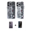 MARSİLYAN™- iPhone 12 Pro Max Kılıf Nova Doku Koleksiyonu - Siyah 3D Antistatik Hayalet Cam Ekran Koruyucu + Neon Fosforlu Kamera Lens - BZ