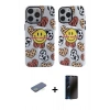 MARSİLYAN™- iPhone 12 Pro Max Kılıf Nova Doku Koleksiyonu - Siyah 3D Antistatik Hayalet Cam Ekran Koruyucu + Renkli Kamera Lens Koruma Cam - YL