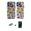 MARSİLYAN™- iPhone 12 Pro Max Kılıf Nova Doku Koleksiyonu - Siyah 3D Antistatik Hayalet Cam Ekran Koruyucu + Renkli Kamera Lens Koruma Cam - SI