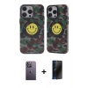 MARSİLYAN™- iPhone 12 Pro Max Kılıf Nova Doku Koleksiyonu - Siyah 3D Antistatik Hayalet Cam Ekran Koruyucu + Neon Fosforlu Kamera Lens - BZ