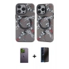 MARSİLYAN™- iPhone 12 Pro Max Kılıf Nova Doku Koleksiyonu - Siyah 3D Antistatik Hayalet Cam Ekran Koruyucu + Neon Fosforlu Kamera Lens - YL