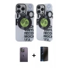 MARSİLYAN™- iPhone 12 Pro Max Kılıf Nova Doku Koleksiyonu - Siyah 3D Antistatik Hayalet Cam Ekran Koruyucu + Neon Fosforlu Kamera Lens - BZ