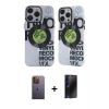 MARSİLYAN™- iPhone 12 Pro Max Kılıf Nova Doku Koleksiyonu - Siyah 3D Antistatik Hayalet Cam Ekran Koruyucu + Neon Fosforlu Kamera Lens - SI