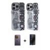 MARSİLYAN™- iPhone 12 Pro Max Kılıf Nova Doku Koleksiyonu - Siyah 3D Antistatik Hayalet Cam Ekran Koruyucu + Neon Fosforlu Kamera Lens - SI