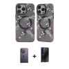 MARSİLYAN™- iPhone 12 Pro Max Kılıf Nova Doku Koleksiyonu - Siyah 3D Antistatik Hayalet Cam Ekran Koruyucu + Neon Fosforlu Kamera Lens - BZ