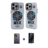 MARSİLYAN™- iPhone 12 Pro Max Kılıf Nova Doku Koleksiyonu - Siyah 3D Antistatik Hayalet Cam Ekran Koruyucu + Neon Fosforlu Kamera Lens - YL