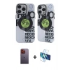 MARSİLYAN™- iPhone 12 Pro Max Kılıf Nova Doku Koleksiyonu - Siyah 3D Antistatik Seramik Nano Ekran Koruyucu + Neon Fosforlu Kamera Lens - TU