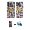 MARSİLYAN™- iPhone 12 Pro Max Kılıf Nova Doku Koleksiyonu - Siyah 3D Antistatik Seramik Nano Ekran Koruyucu + Neon Fosforlu Kamera Lens - SI
