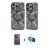 MARSİLYAN™- iPhone 12 Pro Max Kılıf Nova Doku Koleksiyonu - Siyah 3D Antistatik Seramik Nano Ekran Koruyucu + Neon Fosforlu Kamera Lens - SI