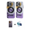 MARSİLYAN™- iPhone 12 Pro Max Kılıf Nova Doku Koleksiyonu - Siyah 3D Antistatik Seramik Nano Ekran Koruyucu + Neon Fosforlu Kamera Lens - SI