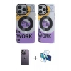 MARSİLYAN™- iPhone 12 Pro Max Kılıf Nova Doku Koleksiyonu - Siyah 3D Antistatik Seramik Nano Ekran Koruyucu + Beyaz Neon Fosforlu Kamera Lens