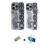 MARSİLYAN™- iPhone 12 Pro Max Kılıf Nova Doku Koleksiyonu - Siyah 3D Antistatik Seramik Nano Ekran Koruyucu + Sierra Blue Shine Kamera Lens Koruma Cam
