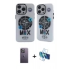MARSİLYAN™- iPhone 12 Pro Max Kılıf Nova Doku Koleksiyonu - Siyah 3D Antistatik Seramik Nano Ekran Koruyucu + Beyaz Neon Fosforlu Kamera Lens