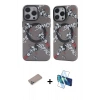 MARSİLYAN™- iPhone 12 Pro Max Kılıf Nova Doku Koleksiyonu - Siyah 3D Antistatik Seramik Nano Ekran Koruyucu + Sierra Blue Shine Kamera Lens Koruma Cam