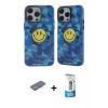MARSİLYAN™- iPhone 12 Pro Max Kılıf Nova Doku Koleksiyonu - Siyah 5D Eko Cam Ekran Koruyucu + Mavi Renkli Kamera Lens Koruma Cam