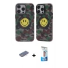 MARSİLYAN™- iPhone 12 Pro Max Kılıf Nova Doku Koleksiyonu - Siyah 5D Eko Cam Ekran Koruyucu + Mavi Renkli Kamera Lens Koruma Cam