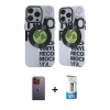MARSİLYAN™- iPhone 12 Pro Max Kılıf Nova Doku Koleksiyonu - Siyah 5D Eko Cam Ekran Koruyucu + Neon Fosforlu Kamera Lens - TU