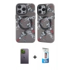 MARSİLYAN™- iPhone 12 Pro Max Kılıf Nova Doku Koleksiyonu - Siyah 5D Eko Cam Ekran Koruyucu + Neon Fosforlu Kamera Lens - YL