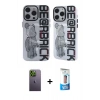 MARSİLYAN™- iPhone 12 Pro Max Kılıf Nova Doku Koleksiyonu - Siyah 5D Eko Cam Ekran Koruyucu + Neon Fosforlu Kamera Lens - YL