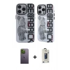 MARSİLYAN™- iPhone 12 Pro Max Kılıf Nova Doku Koleksiyonu - Siyah Bilvis Hayalet Cam Ekran Koruyucu + Neon Fosforlu Kamera Lens - YL