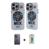 MARSİLYAN™- iPhone 12 Pro Max Kılıf Nova Doku Koleksiyonu - Siyah Polymer Nano Ekran Koruyucu + Beyaz Neon Fosforlu Kamera Lens