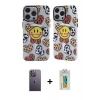 MARSİLYAN™- iPhone 12 Pro Max Kılıf Nova Doku Koleksiyonu - Siyah Polymer Nano Ekran Koruyucu + Beyaz Neon Fosforlu Kamera Lens