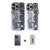 MARSİLYAN™- iPhone 12 Pro Max Kılıf Nova Doku Koleksiyonu - Siyah Polymer Nano Ekran Koruyucu + Neon Fosforlu Kamera Lens - MI