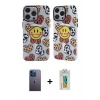 MARSİLYAN™- iPhone 12 Pro Max Kılıf Nova Doku Koleksiyonu - Siyah Polymer Nano Ekran Koruyucu + Neon Fosforlu Kamera Lens - MI