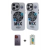 MARSİLYAN™- iPhone 12 Pro Max Kılıf Nova Doku Koleksiyonu - Siyah Polymer Nano Ekran Koruyucu + Neon Fosforlu Kamera Lens - TU