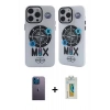 MARSİLYAN™- iPhone 12 Pro Max Kılıf Nova Doku Koleksiyonu - Siyah Polymer Nano Ekran Koruyucu + Neon Fosforlu Kamera Lens - MI