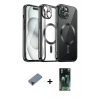 MARSİLYAN™- iPhone 12 Pro Max Kılıf Nova Işık Özel Seri - Şeffaf 360 Full Body Arka Koruyucu + Metal Kamera Lens Koruma Cam - KI