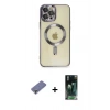 MARSİLYAN™- iPhone 12 Pro Max Kılıf Nova Işık Özel Seri - Şeffaf 360 Full Body Arka Koruyucu + Metal Kamera Lens Koruma Cam - GD
