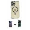 MARSİLYAN™- iPhone 12 Pro Max Kılıf Nova Işık Özel Seri - Şeffaf 360 Full Body Arka Koruyucu + Neon Fosforlu Kamera Lens - MI