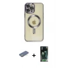 MARSİLYAN™- iPhone 12 Pro Max Kılıf Nova Işık Özel Seri - Şeffaf 360 Full Body Arka Koruyucu + Renkli Kamera Lens Koruma Cam - YL