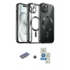 MARSİLYAN™- iPhone 12 Pro Max Kılıf Nova Işık Özel Seri - Şeffaf Royal Nano Ekran Koruyucu + Mavi Renkli Kamera Lens Koruma Cam