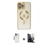 MARSİLYAN™- iPhone 12 Pro Max Kılıf Nova Işık Özel Seri - Şeffaf Temperli Cam Ekran Koruyucu + Shine Kamera Lens - LT