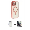 MARSİLYAN™- iPhone 12 Pro Max Kılıf Nova Işık Özel Seri - Şeffaf Temperli Cam Ekran Koruyucu + Shine Kamera Lens - LT