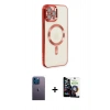MARSİLYAN™- iPhone 12 Pro Max Kılıf Nova Işık Özel Seri - Şeffaf Temperli Cam Ekran Koruyucu + Neon Fosforlu Kamera Lens - MI