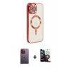 MARSİLYAN™- iPhone 12 Pro Max Kılıf Nova Işık Özel Seri - Şeffaf Temperli Cam Ekran Koruyucu + Neon Fosforlu Kamera Lens - TU