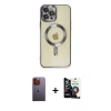 MARSİLYAN™- iPhone 12 Pro Max Kılıf Nova Işık Özel Seri - Şeffaf Temperli Cam Ekran Koruyucu + Neon Fosforlu Kamera Lens - TU