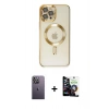 MARSİLYAN™- iPhone 12 Pro Max Kılıf Nova Işık Özel Seri - Şeffaf Temperli Cam Ekran Koruyucu + Neon Fosforlu Kamera Lens - BZ