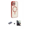 MARSİLYAN™- iPhone 12 Pro Max Kılıf Nova Işık Özel Seri - Şeffaf Temperli Cam Ekran Koruyucu + Renkli Kamera Lens Koruma Cam - TU