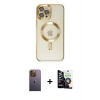 MARSİLYAN™- iPhone 12 Pro Max Kılıf Nova Işık Özel Seri - Şeffaf Temperli Cam Ekran Koruyucu + Neon Fosforlu Kamera Lens - SI