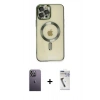 MARSİLYAN™- iPhone 12 Pro Max Kılıf Nova Işık Özel Seri - Şeffaf Uv Polymer Nano Ekran Koruyucu + Neon Fosforlu Kamera Lens - BZ